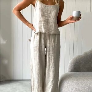 Women's Linen Wide-Leg Pants and tank set in Light Beige